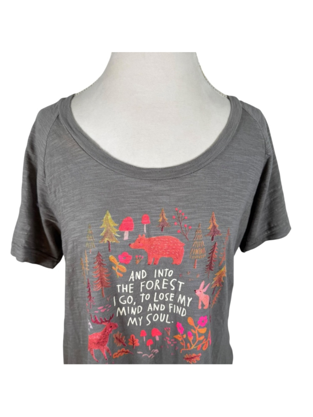 Natural Life Boho Graphic Tee Women's Size XL Gray Into The Forest I Go T- Shirt - Picture 3 of 10